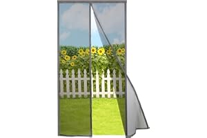 Risareyi Magnetic Screen Door Self Closing, 34 x 76 inches, Grey Upgraded Polyester Thicken Mesh Mosquito Net for Patio Door, with Magnets, Keep Bugs Out, with Hook Tape