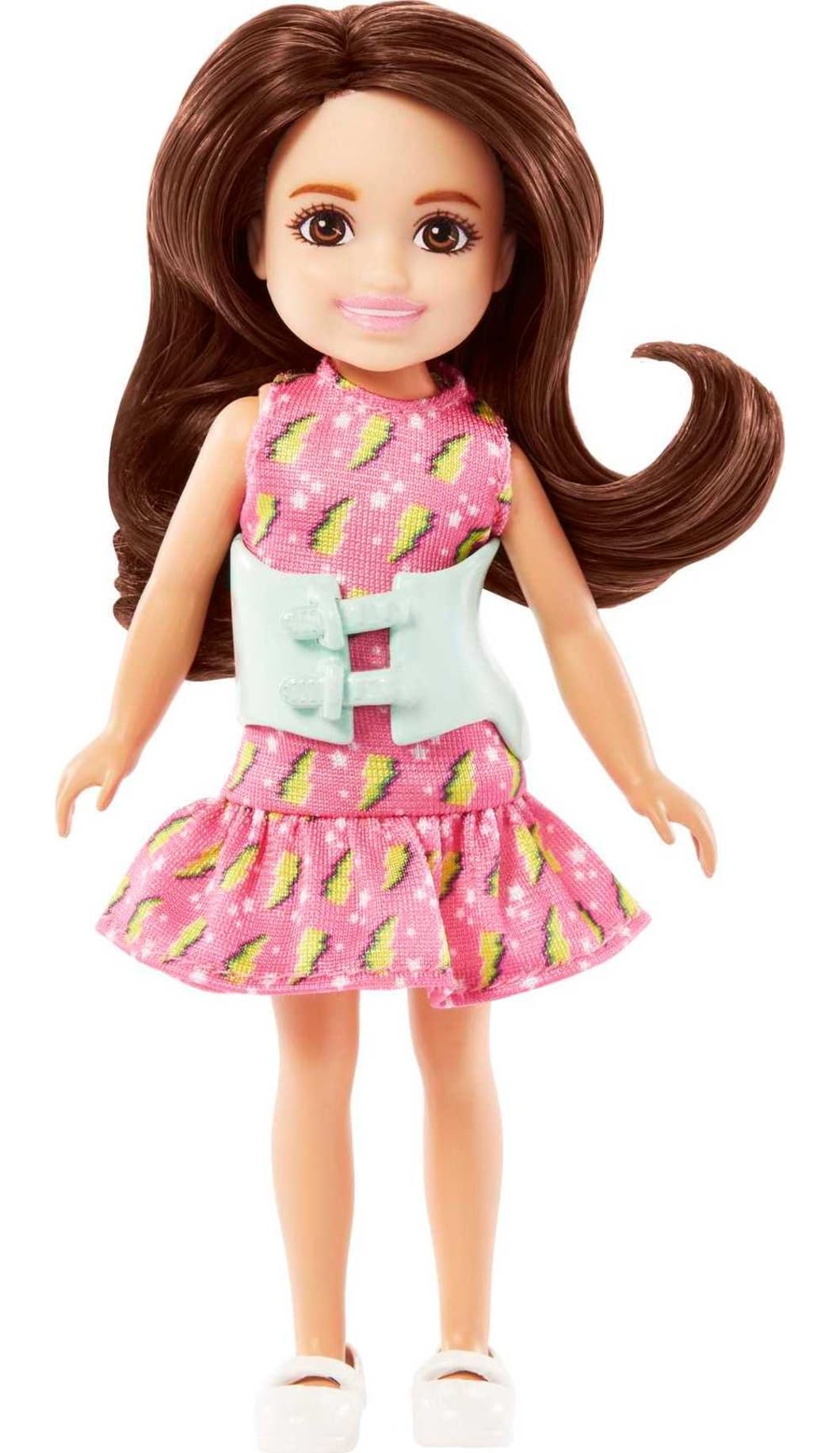 Barbie Chelsea Doll with Brunette Hair and Back Brace (HKD90)