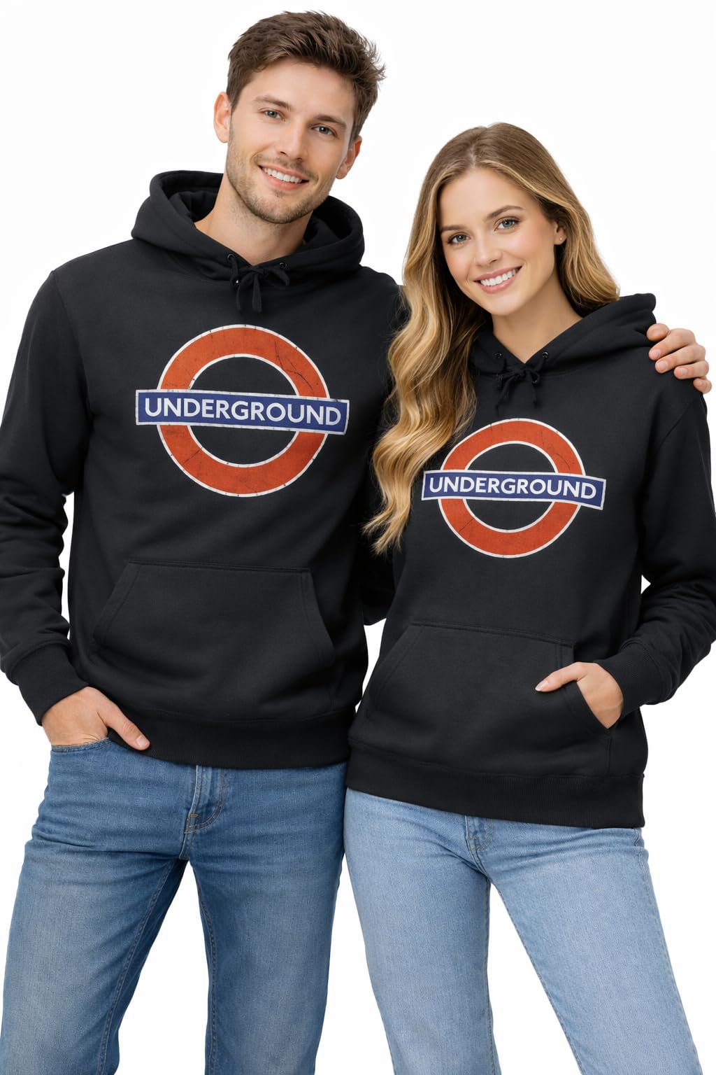 GWCC Licensed Unisex Underground Roundel Distressed Print Hoodie | Official TFL London Hooded Sweatshirt | Soft Cotton Blend Pullover | Black | Sizes XS–2XL (UK, Alpha, XS, Regular, Regular)