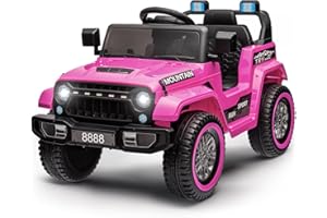 TEOAYEAH 12V Kids Ride On Truck Car, Battery Powered Electric Vehicle w/2x35W Motors, Remote Control, Big Wheels, Wireless Music, Ideal Gift to Kids -P1 Large, Pink