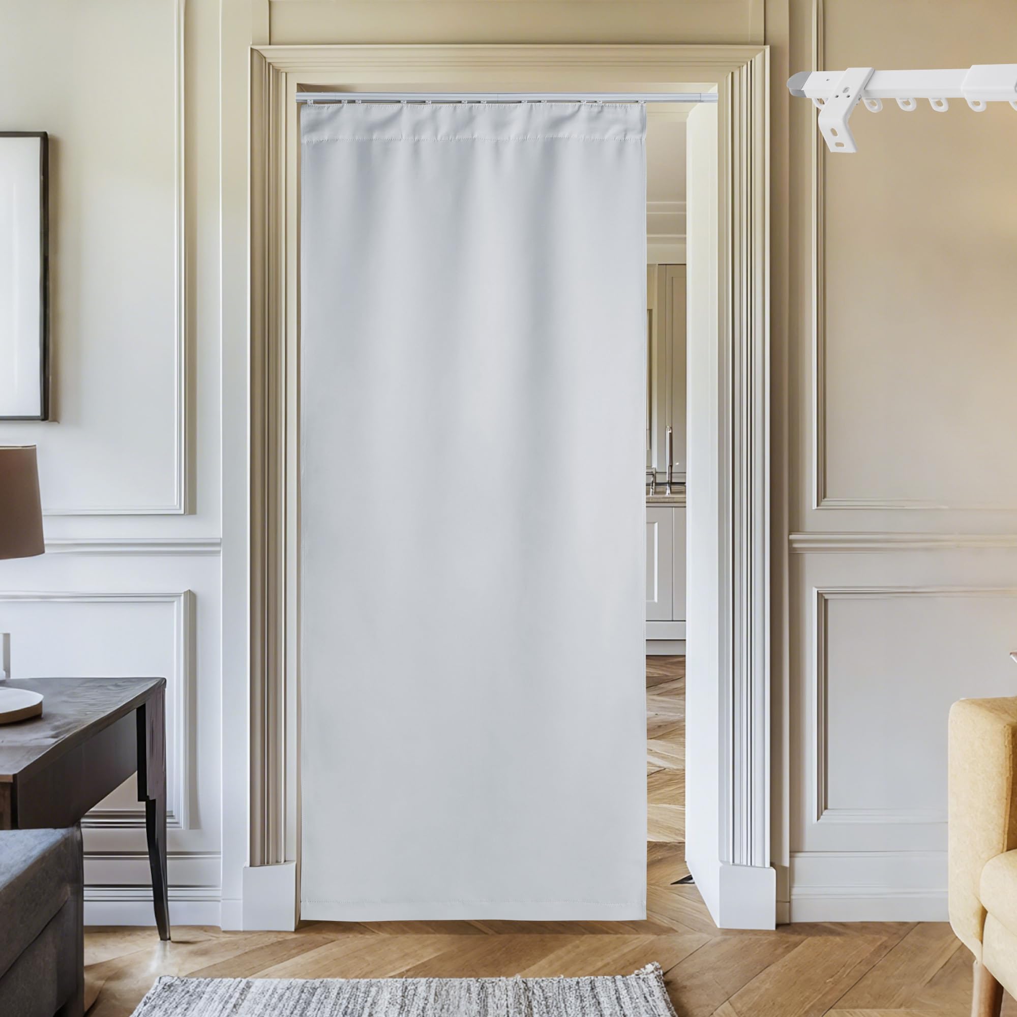 NICETOWN Doorway Curtain with Adjustable Ceiling Track, Privacy Protection French Door Curtain for Closet/Bay, W34 x L 80" Thermal Insulated Drape for Living Room/Bedrrom, Greyish White, 1 Panel Image