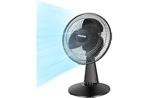 PELONIS Table Fan 12-Inch, 120° Oscillating Table Fan Small Portable Electric Plug-In Desk Fan with 3-Speeds, 126° Adjustable