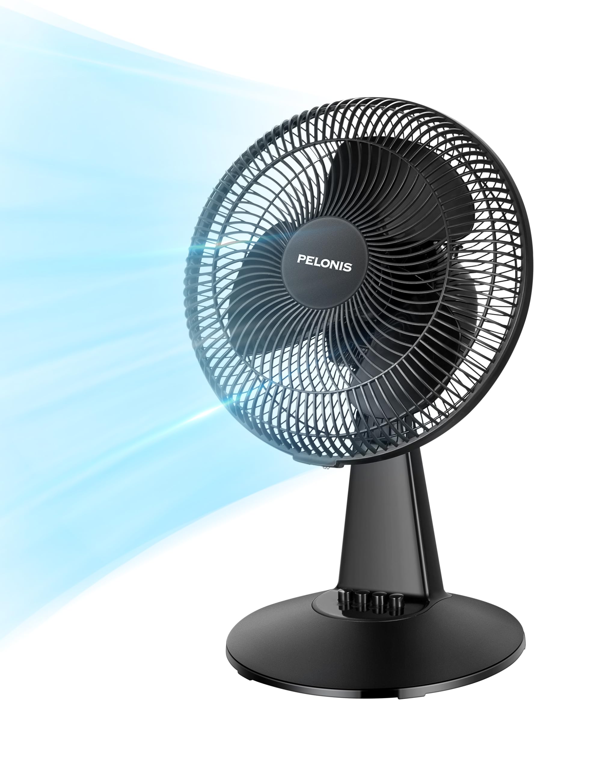PELONIS Table Fan 12-Inch, 120° Oscillating Table Fan Small Portable Electric Plug-In Desk Fan with 3-Speeds, 126° Adjustable Tilt Head for Bedroom and Office Black