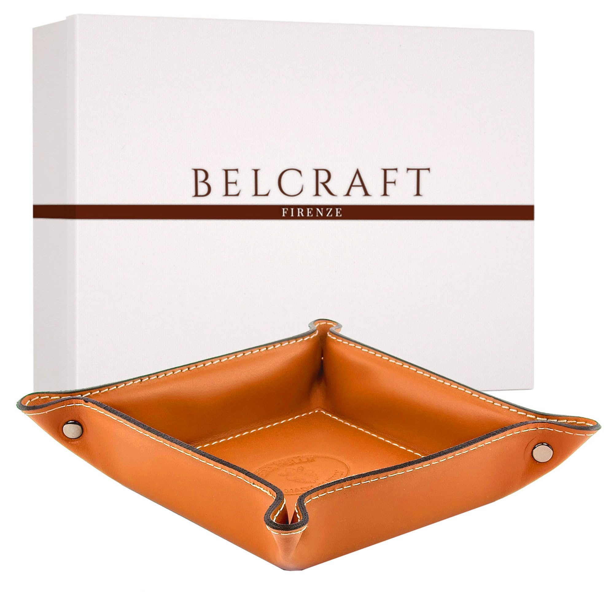 Belcraft Orvieto Leather Pocket Tray Handcrafted in Classic Italian Style, Tidy Tray, Gift Box Included (19 x 19 cm) Brick Red