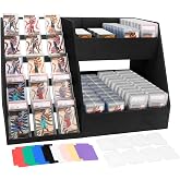 5-Tier Trading Card Display Stand w/ 8-Row Storage, Holds 200+ Graded Cards | Wooden graded card display &amp; organizer with 5 visible tiers, 8-row storage, 8xdividers + stoppers for PSA, BGS and SGC slab