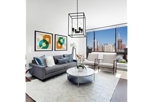 Wanluce Black Chandelier Light Fixture Farmhouse Industrial 4 Light Lantern Square Pendant Lighting for Dinning Room Island Lights