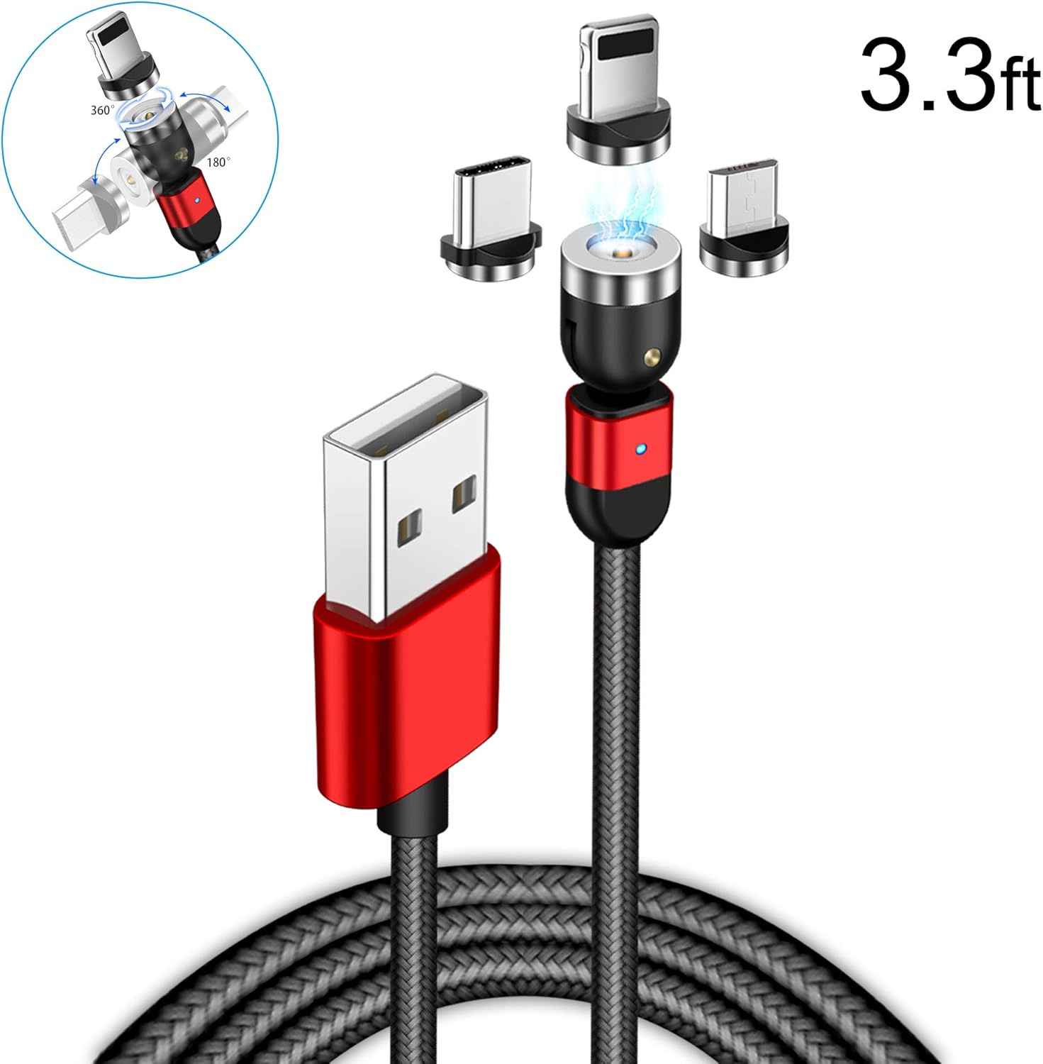 Charging Cable, AMZLIFE 3 in 1 Nylon Braided 360