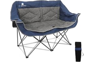LANMOUNTAIN Folding Loveseat Camping Chair,Portable Double Chair w/Cup Holder,Wine Glass Holder,Carry Bag Heavy Duty Lawn Chair for 2 Adults,Perfect for Camp,Hiking,Picnics and Beach Trips,Blue