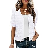 IECCP Cardigan Sweaters for Women Short Sleeve Lightweight Open Front Crochet Knit Shrugs 2025 Womens Fashion