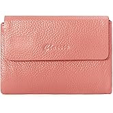 DAMAIKE Bifold Wallet for Women Genuine Leather, [Large Capacity] [Magnetic Closure] Female Ladies Wallet Card Holder with ID Window, Zipper Coin Pockets (Rubber Red)