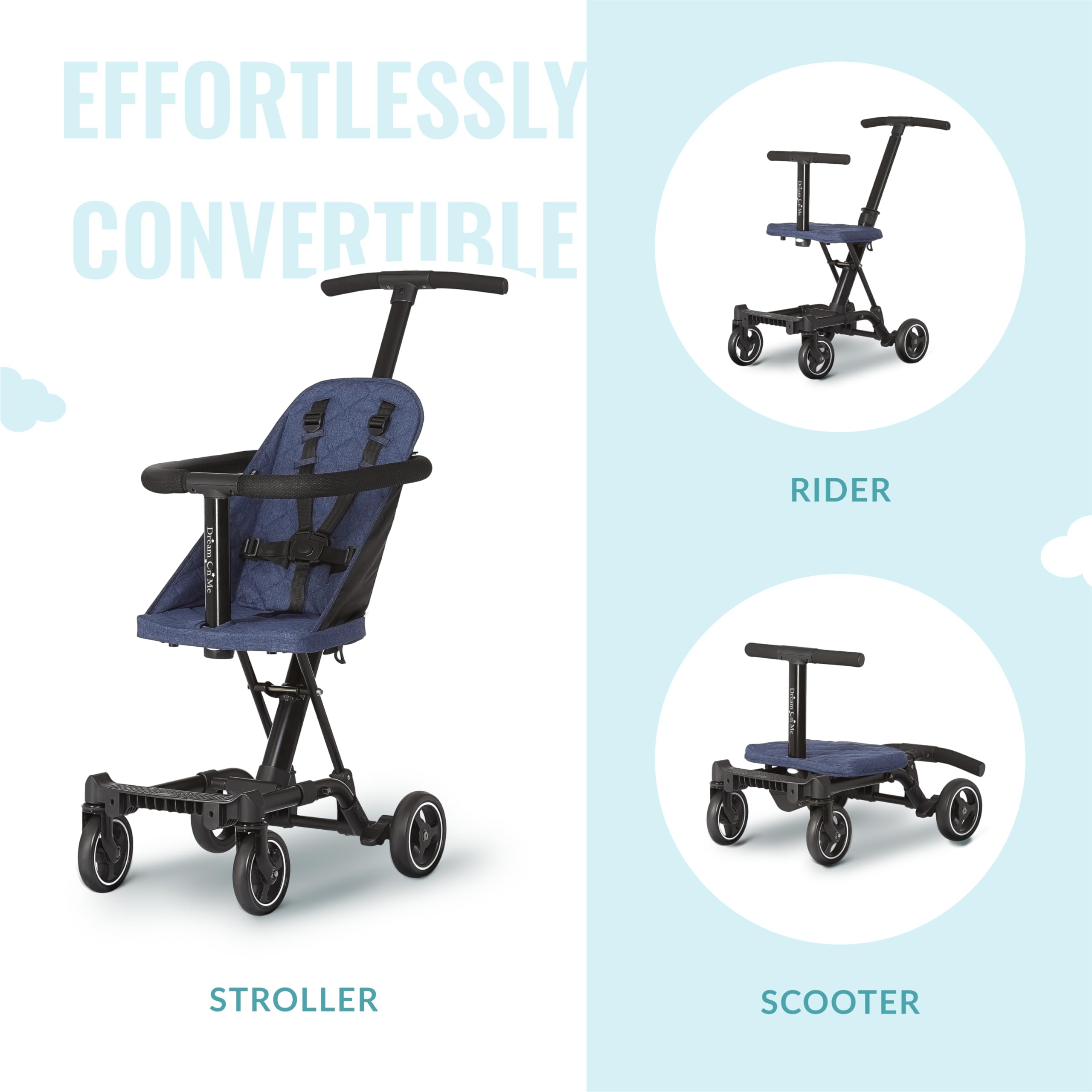 Dream On Me Lightweight and Compact Coast Rider Stroller with One Hand Easy Fold, Adjustable Handles and Soft Ride Wheels, Navy