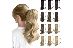 Sofeiyan Curly Ponytail Extension 15 Inch Heat Resistant Synthetic Natural Wavy Hairpiece Wrap Around Pony Tail Hair Extensions for White Black Women Hair Piece, Light Ash Brown & Bleach Blonde