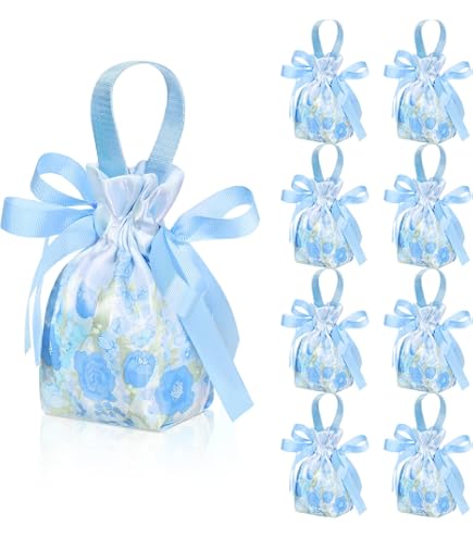 8 Piece Floral Drawstring Gift Bags - Mixed Color Party Favor Pouches For Weddings & Showers
