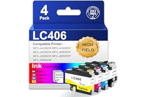 LC406 Ink Cartridges (4-Pack, BK/C/M/Y) Compatible Ink Cartridges Replacement for Brother LC406 Ink with MFC-J4335DW MFC-J434