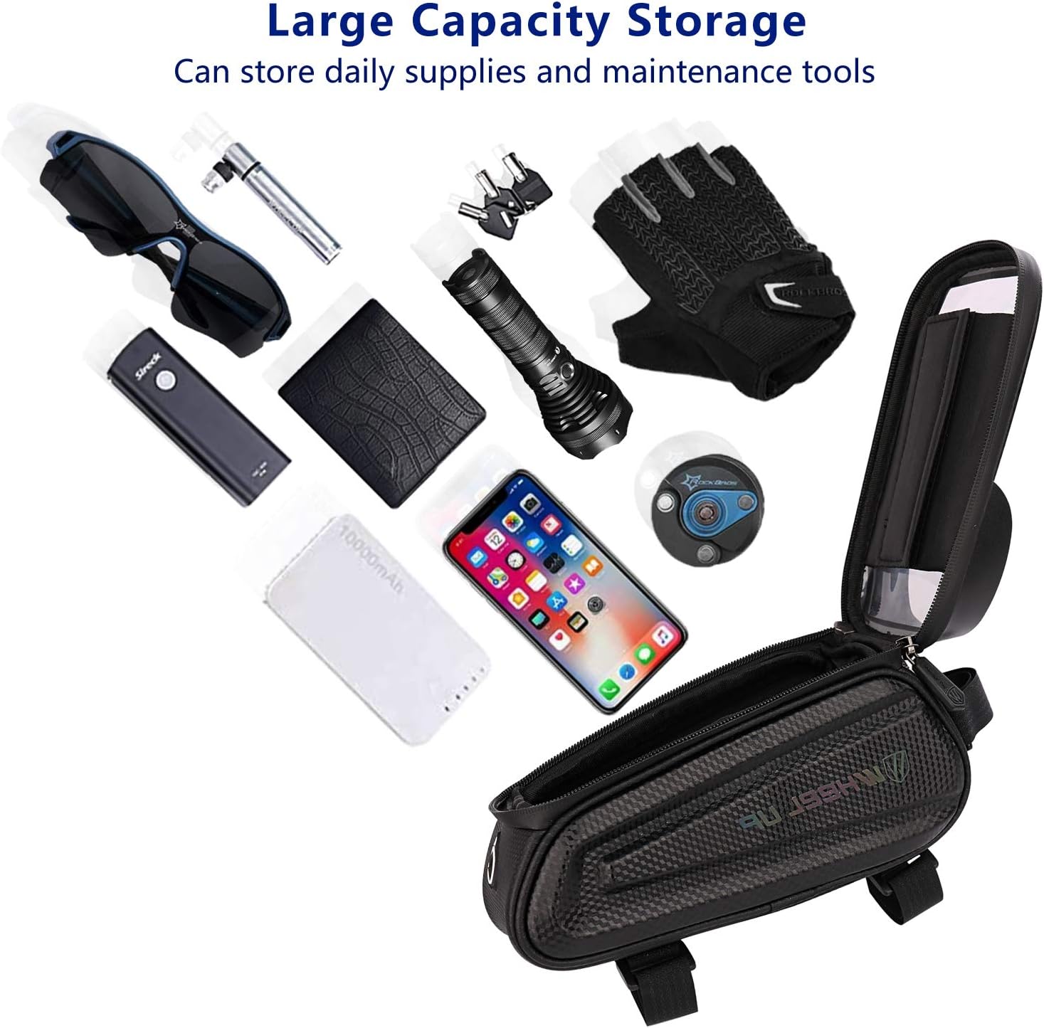 KMM - Bike Bicycle Phone Mount Bags, Waterproof Bike Front Tube Handlebar Storage Bag with Touch Screen Sun Visor Large Capacity Phone Holder Case, Cycling Top Tube Frame Bag for Phone Below 6.5 Inch : Sports & Outdoors