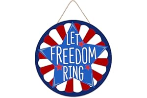 GHSJYO 4Th of July Wreath Let Freedom Ring Door Signs Independence Day Wall Decor Front Wood Hanger for Indoor Outside Bedroom, Yard, Porch