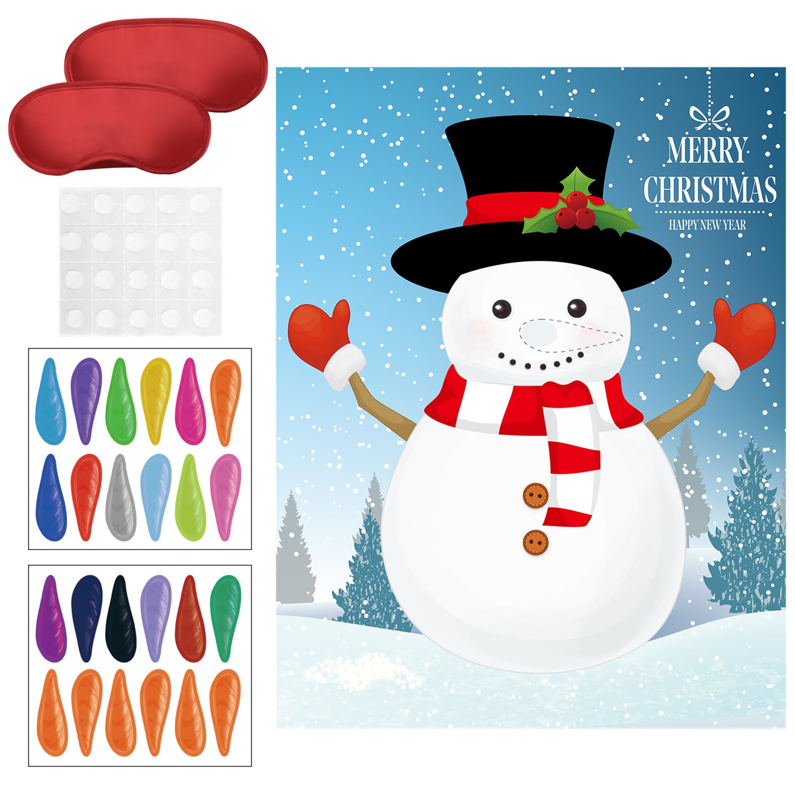 Gejoy Christmas Party Pin Games Set Pin The Nose on The Snowman Pin The Beard on The Santa Claus Pin The Nose on The Reindeer for New Year Xmas Party Supplies（Snowman）