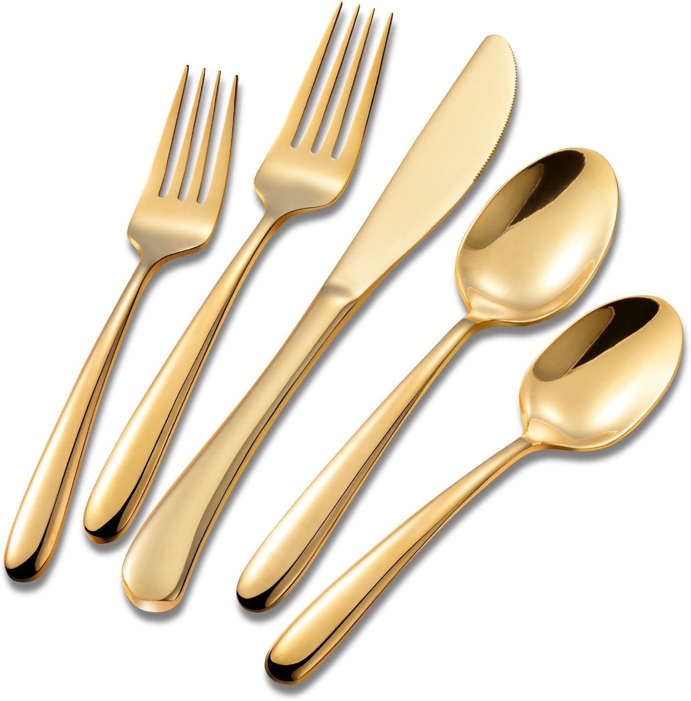 Flatasy Gold Wave Flatware Set Stainless Steel 20 Piece,Forged Restaurant Cutlery Dinnerware Service for 4