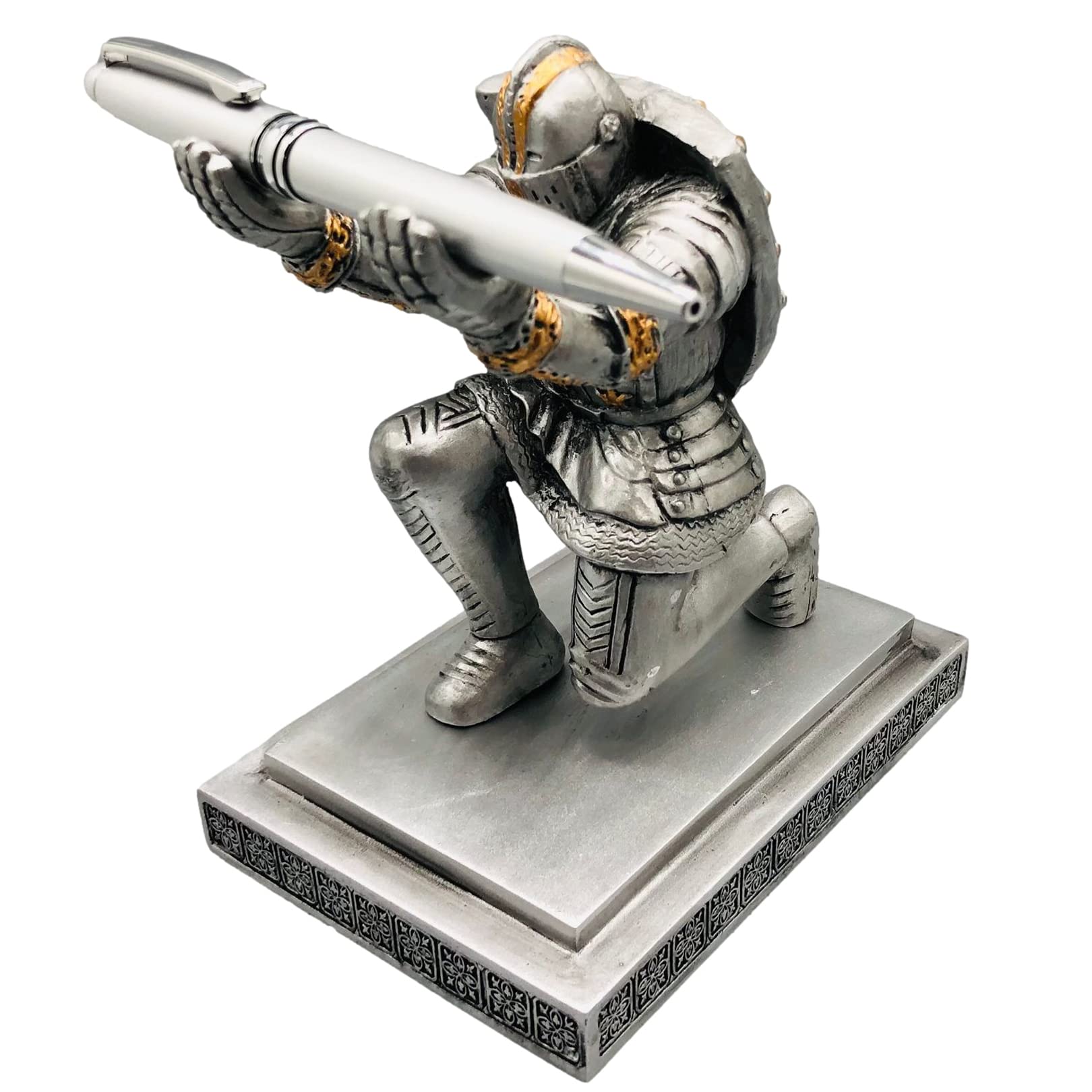 ThreeH Knight Pen Stand Desk Organzier and Accerssories Soldier with Shield as Gift with Pen Home Decoration