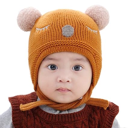 Baby Cartoon Warme Mütze Kleinkind Wintermütze Neugeborenen Doppel Pompom Dekorationen Strickmütze Nützlich und Praktisch