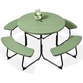 Best Choice Products 8-Person Outdoor Bench Patio Picnic Table, Circular w/ 4 Built-in Benches and Umbrella Hole, 2000lb Capacity - Green