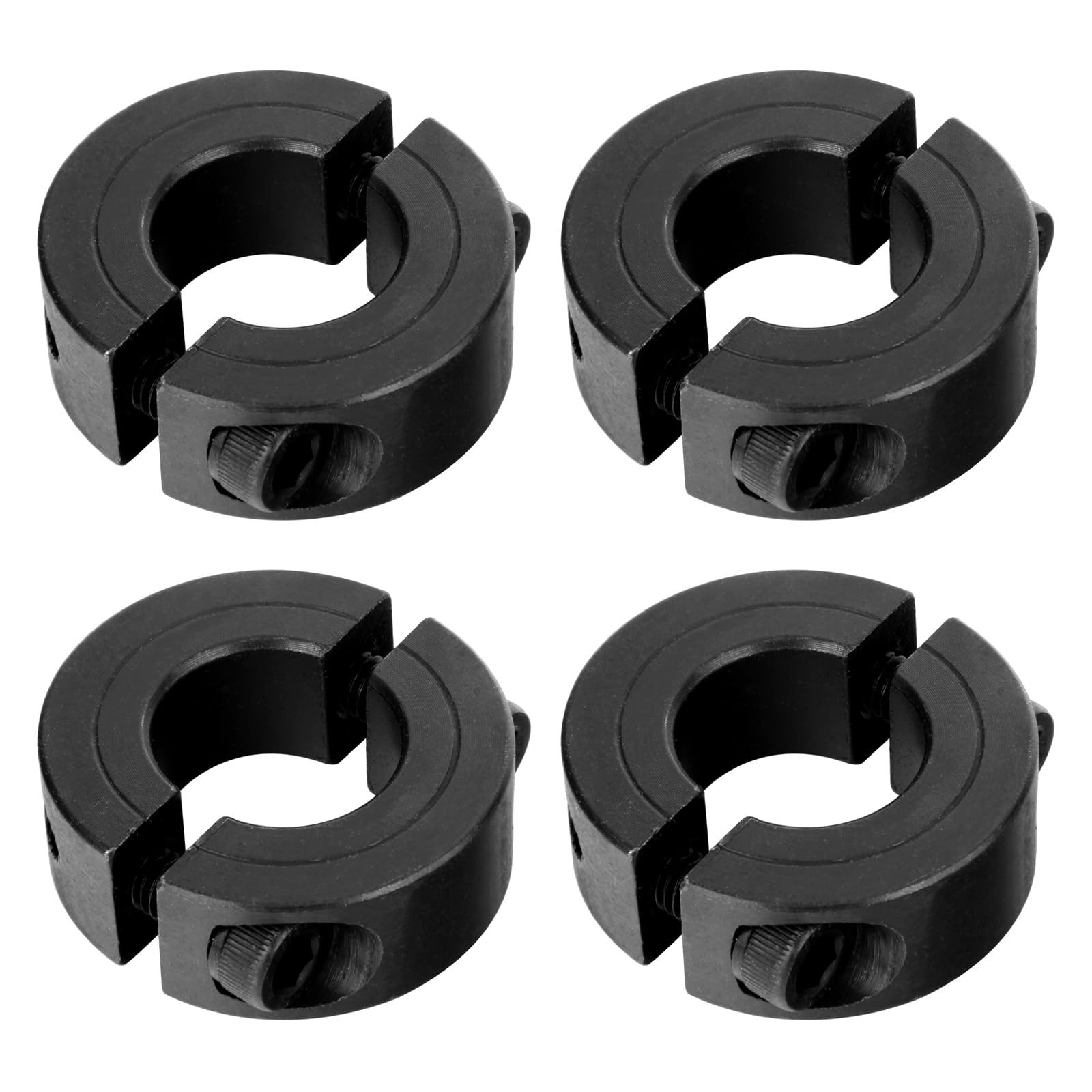 Photo 1 of (4-Pack) SINOAXISSPACE Shaft Collar 1/2" Bore, 1045 Steel Double Split Clamp-On Shaft Collars Style, 1-1/8" OD, 13/32" Thickness, with M4 Set Screws