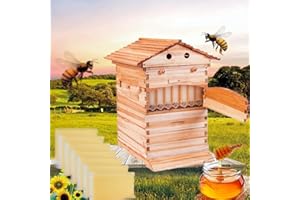 WWAHUAYUAN Auto Flows Beehive Food Grade Beekeeping Cedar Wooden House with 7 Automatic Flows Honey Storage Panel for Beekeeper Starter