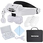 YOCTOSUN Magnifying Glasses with Light 1X-14X, Rechargeable LED Headband Magnifier with 6 Lenses and Storage Case, Hands Free Head Magnifying Visor for Close Work, Sewing, Crafts,Jewelry