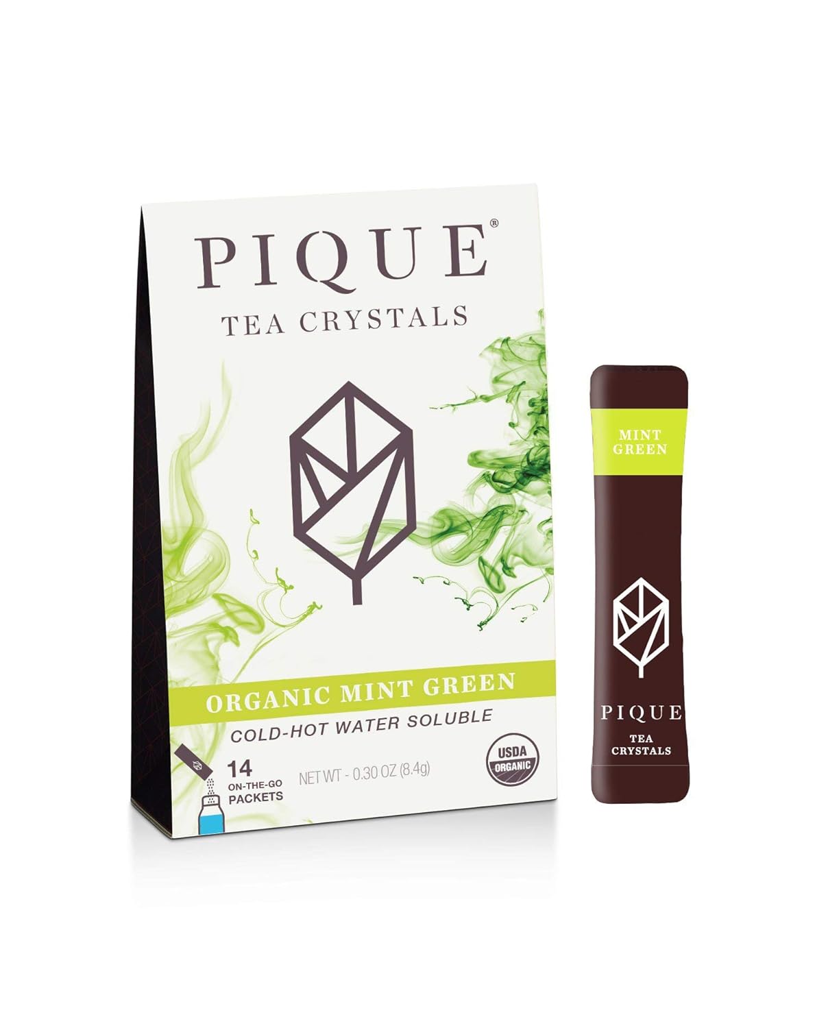 Pique Organic Mint Sencha Green Tea Crystals, Gut Health, Fasting, Calm, 14 Single Serve Sticks (Pack of 1)