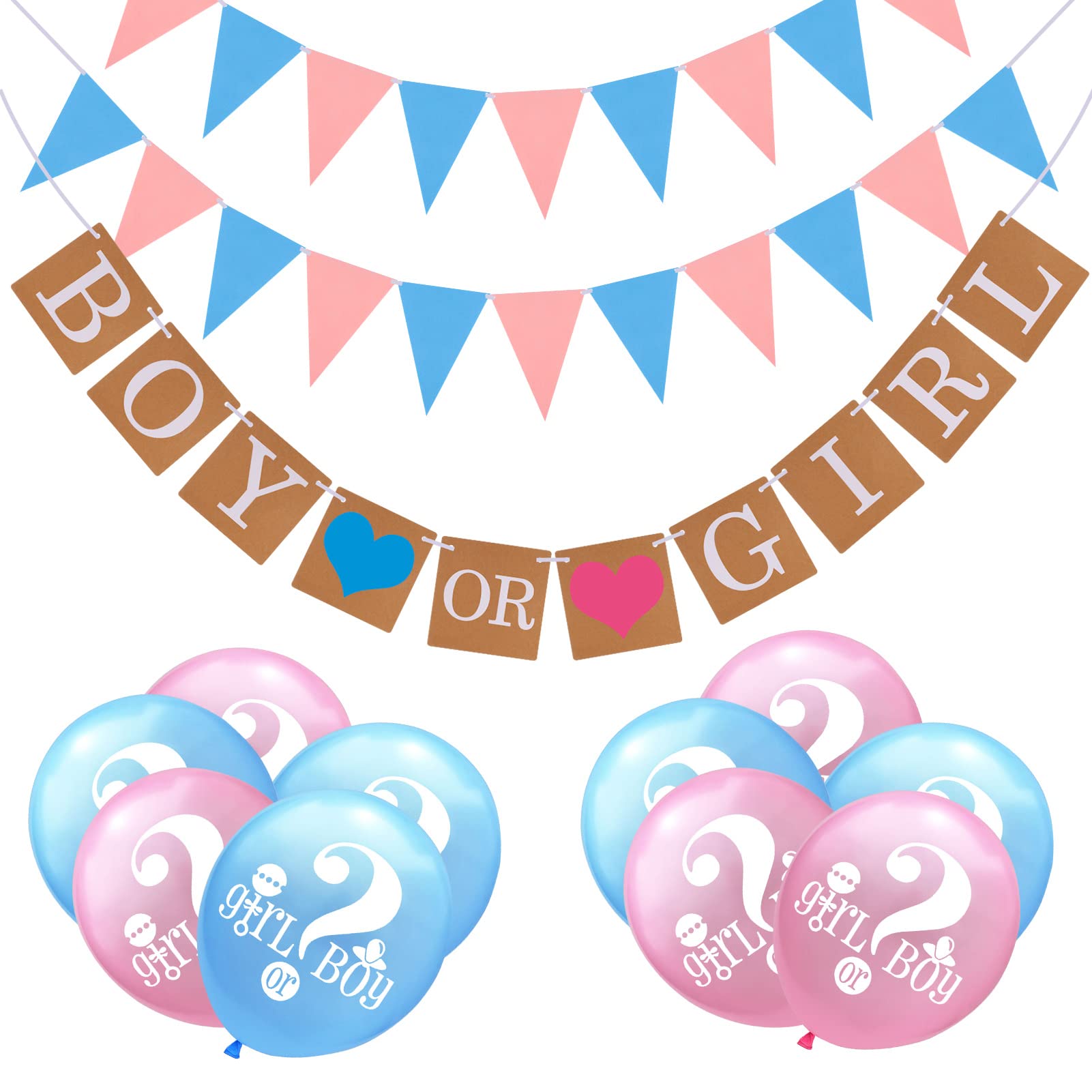 FRIUSATE Boy or Girl Banner, Gender Reveal Balloons Blue and Pink Bunting Banner Gender Reveal Party Game Decoration