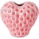 SANFERGE Strawberry Ceramic Flower Vase, Decorative Cute Ornament Vase for Aesthetic Decor Flower Arrangement, Unique for Colorful Modern Vintage Home Kitchen Office Decor Centerpiece, Pink 5inch