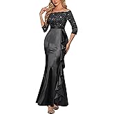 MISSMAY Women's Sexy Off Shoulder Floral Lace Formal Wedding Party Maxi Dress