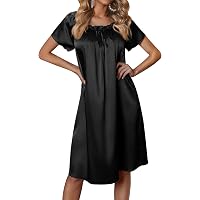 Women's Plus Size Long Silky Nightgown – Lace-Trim Gown, 3X Black (52" Length) - View #13