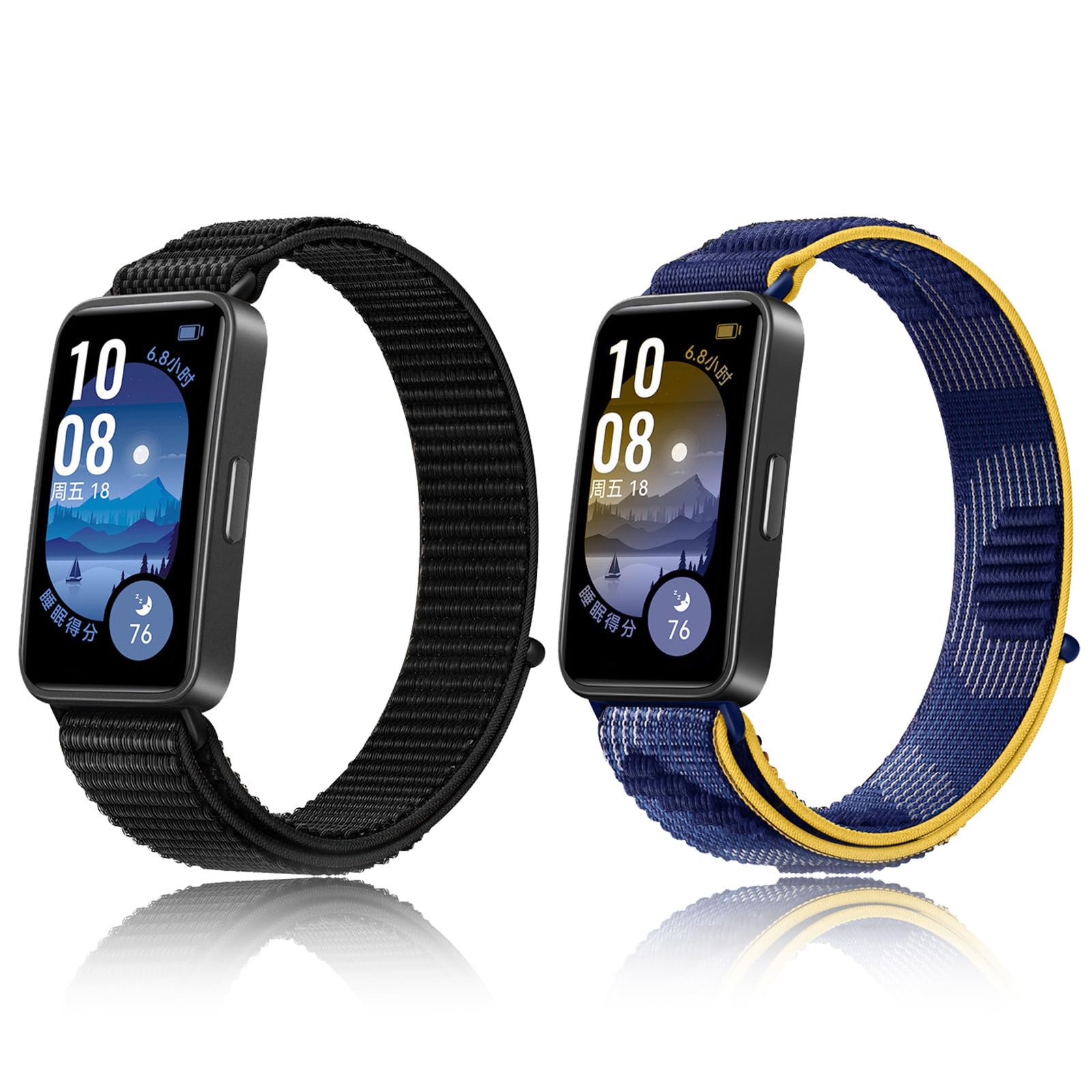 Photo 1 of Bands Compatible with huawei Band 8/8NFC/9/9 NFC Nylon Straps Super-Lightweight, Sport Loop Replacement Soft Textile Breathable Braided Woven Fabric Nylon Bands for Women Men (black+yellow blue)