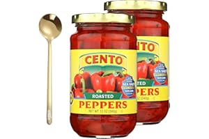 MOOFIN Cento Roasted Red Peppers, 12 Oz - Fire Roasted Peppers Includes Golden Ss Spoon - Italian Taste Roasted Red Bell Peppers Jar Versatile Ingredient For Meals, Salad, Sandwich ~ [Pack Of 2]