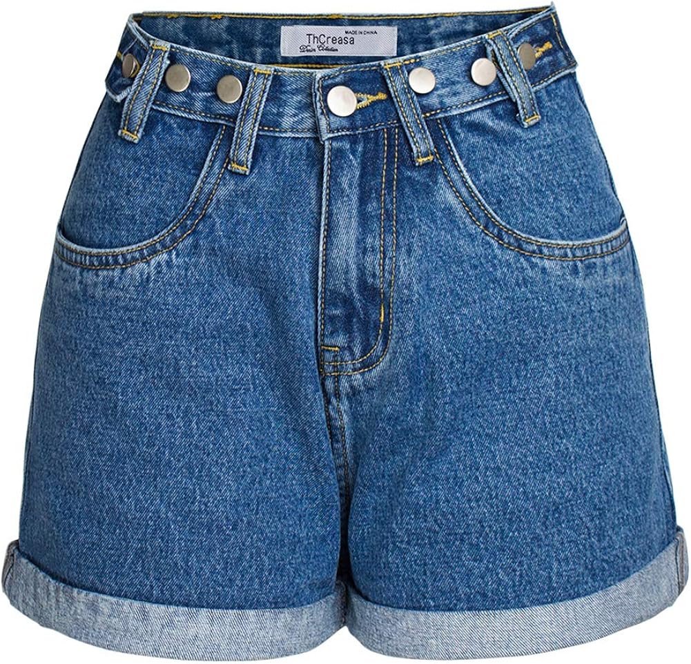 Jeansun Women's Summer High Waist Folded Hem Jean Shorts at Amazon Womenâs Clothing store
