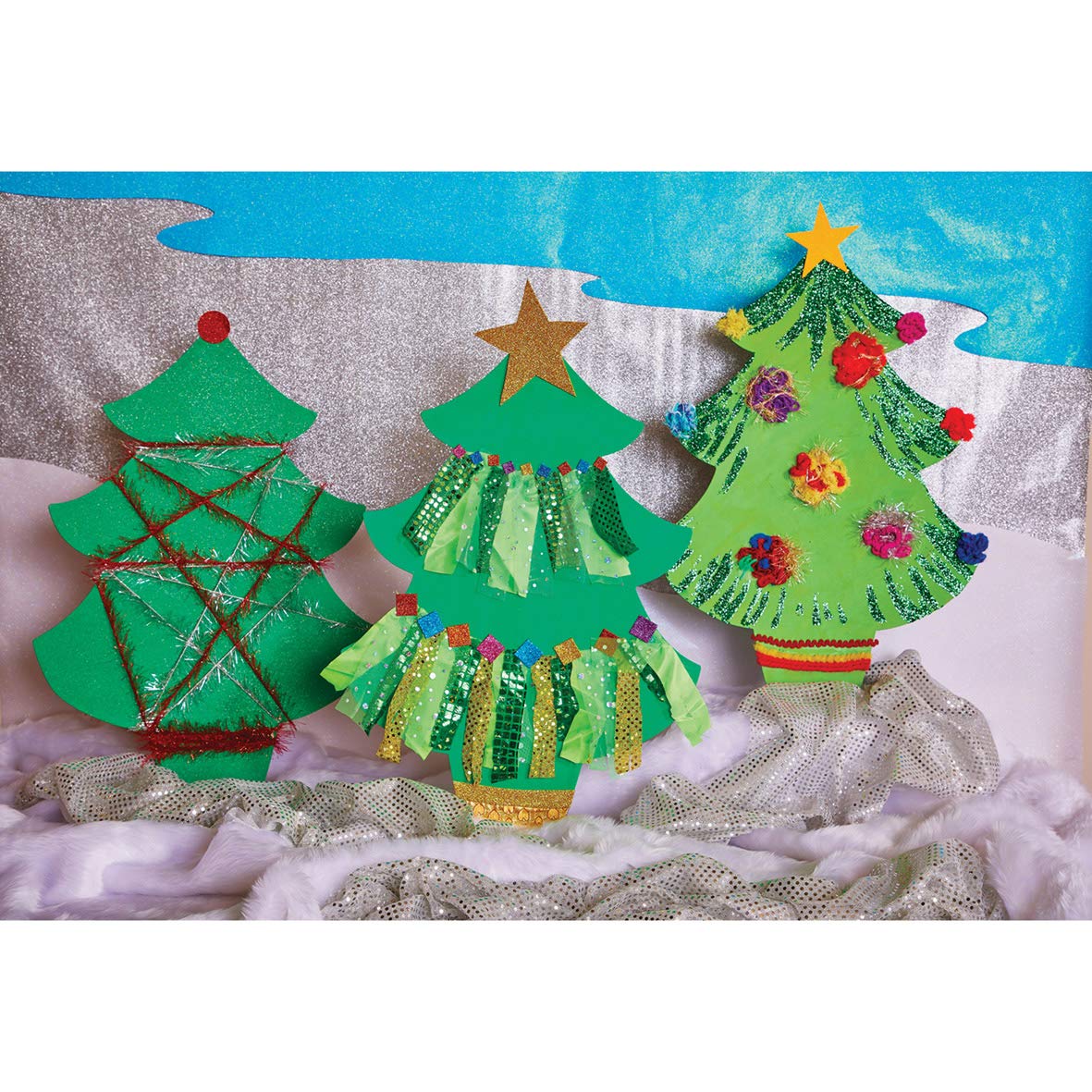 Springboard Giant Classroom Display Christmas Tree Shapes - Sturdy Greyboard Cutouts for 3D Display - Card Crafts for Kids - Arts and Crafts School Supplies for Teachers - 3-Pack - 63 x 42 cm
