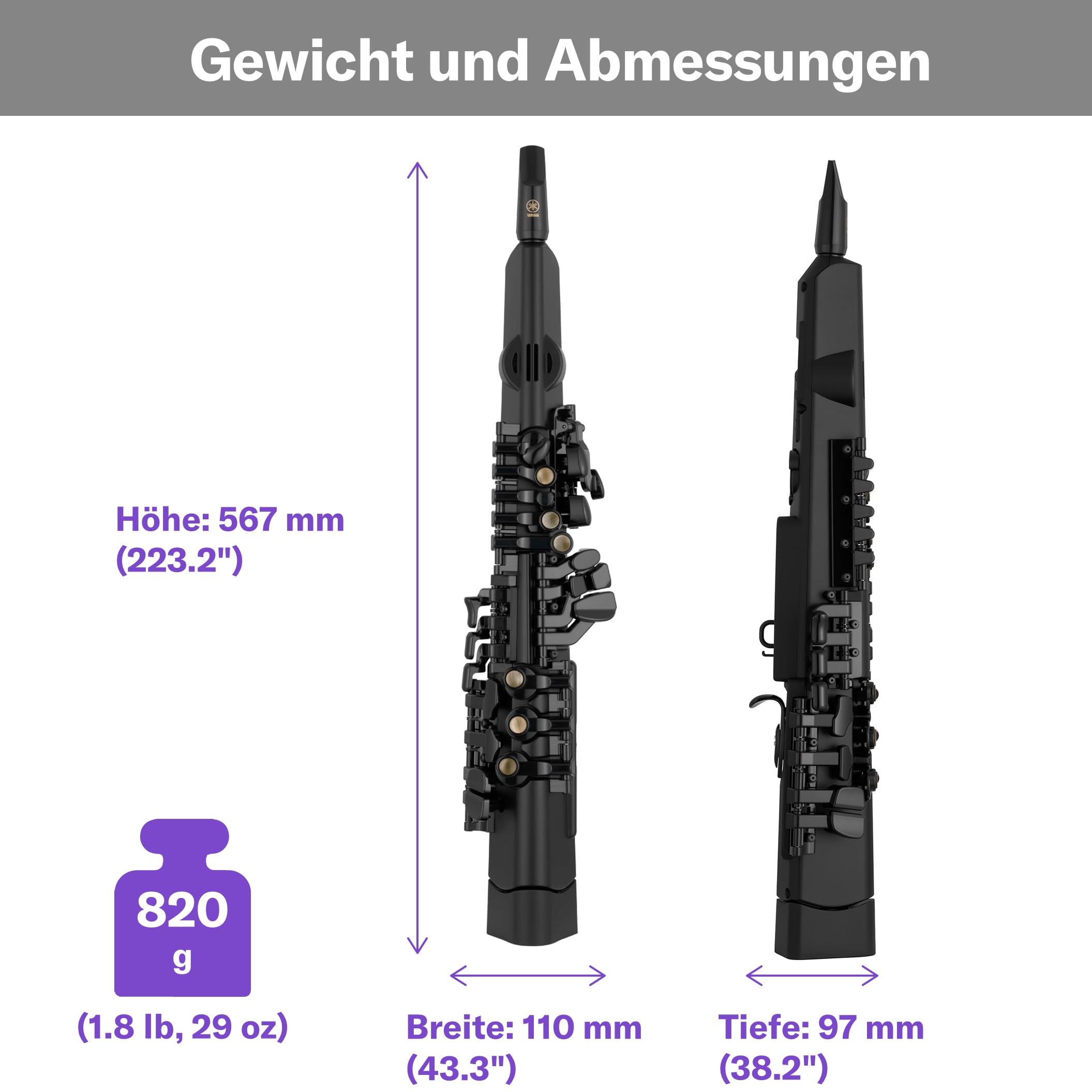 Yamaha YDS-120 Digitales Saxophon - mit 56 authentischen Saxophon Klängen, Atemsensor, Lautstärkeregler, USB- und Kopfhöreranschluss. Die perfekte Verschmelzung akustischer und digitaler Technologien. 2