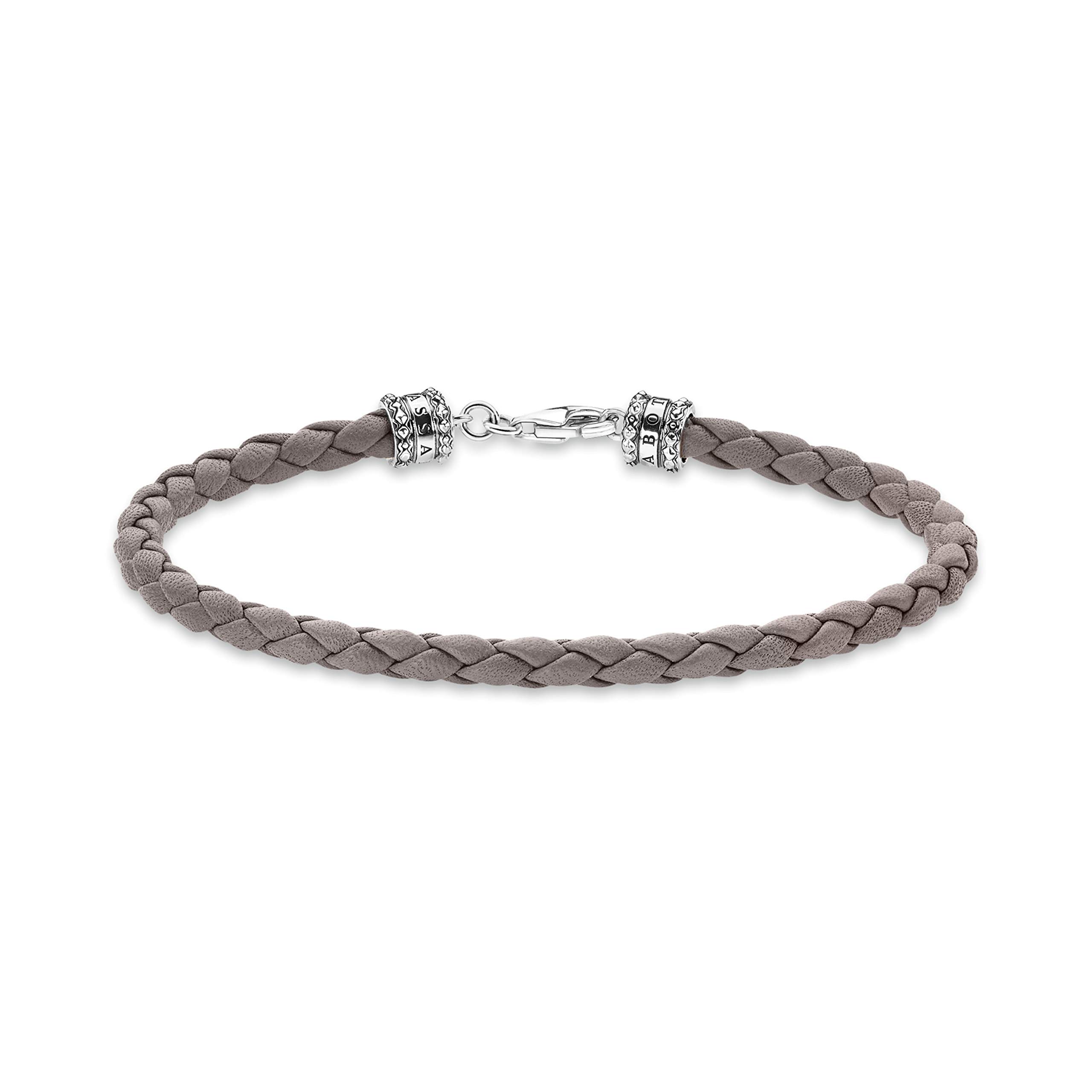 Thomas Sabo Leather bracelet grey 925 Sterling Silver, Blackened, Leather