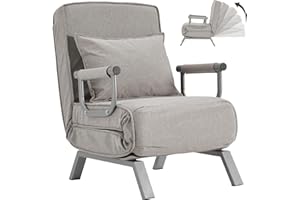 Congermom Convertible Sofa Bed Sleeper Chair,Single Person Chaise Lounge Couch with Pillow,Upholstered Lazy Bed with 6 Angles Adjustable Backrest,Folding Sofa Arm Chair for Apartment/Office/Home