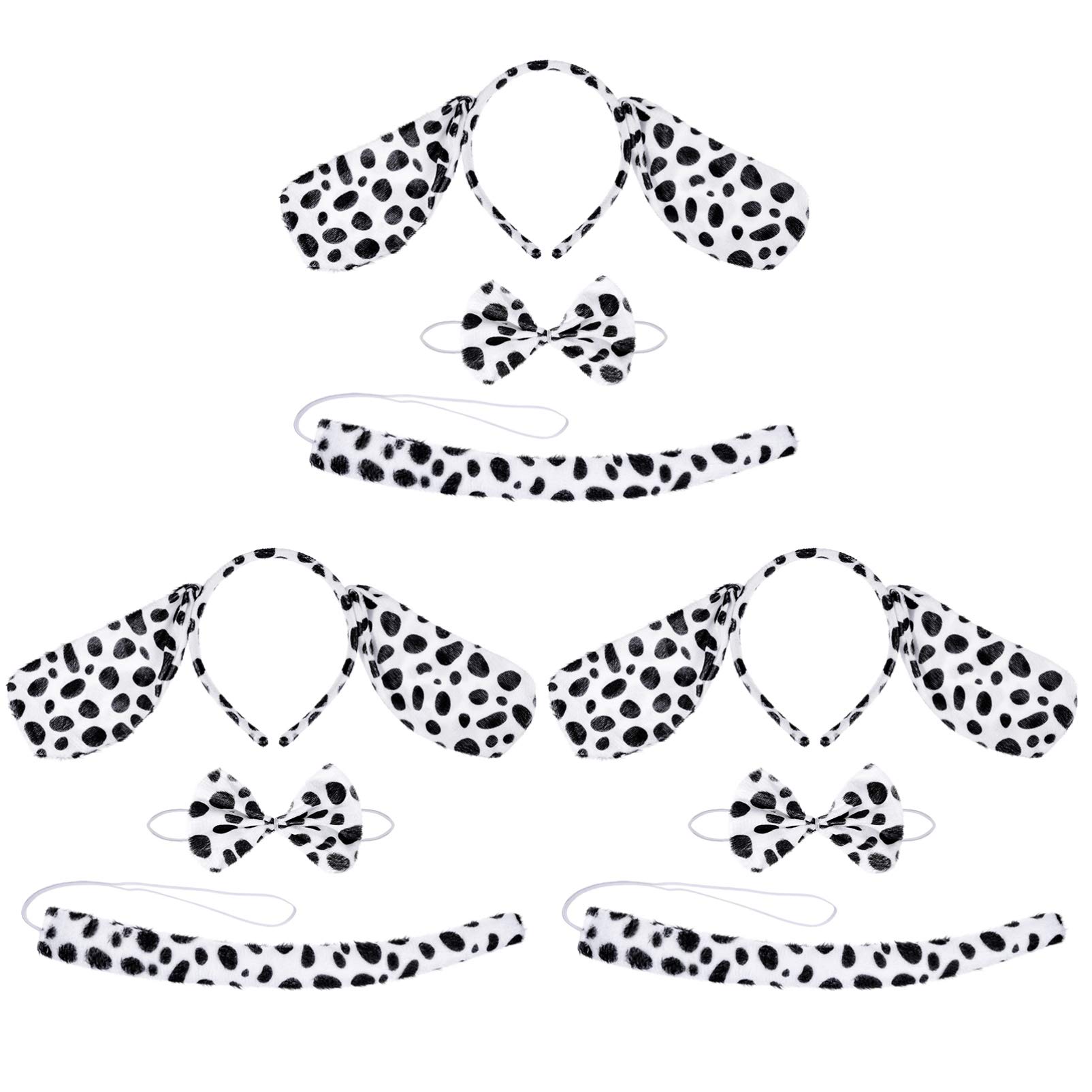 Beaupretty Dalmatian Costume Set Dalmation Ears Headband Dalmation Tail Bowtie Animal Headwear for Halloween Costume,3sets
