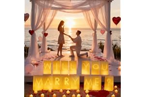VIDWANHOME Will You Marry Me Decorations – Romantic Setup Kit with Light Up Letters, 30 Tea Light Candles, 2000 Rose Petals, 10 Balloons – Luminary Bags for Proposal Decoration(W)