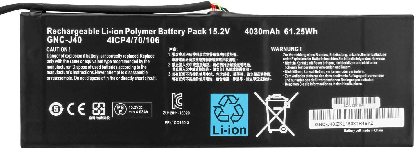 GNC-J40 961TA013F Laptop Batterie Ersatz für GIGABYTE P34F P34G P34K P34W V2 V3 V5 V7 Series(15.2V 61.25Wh)