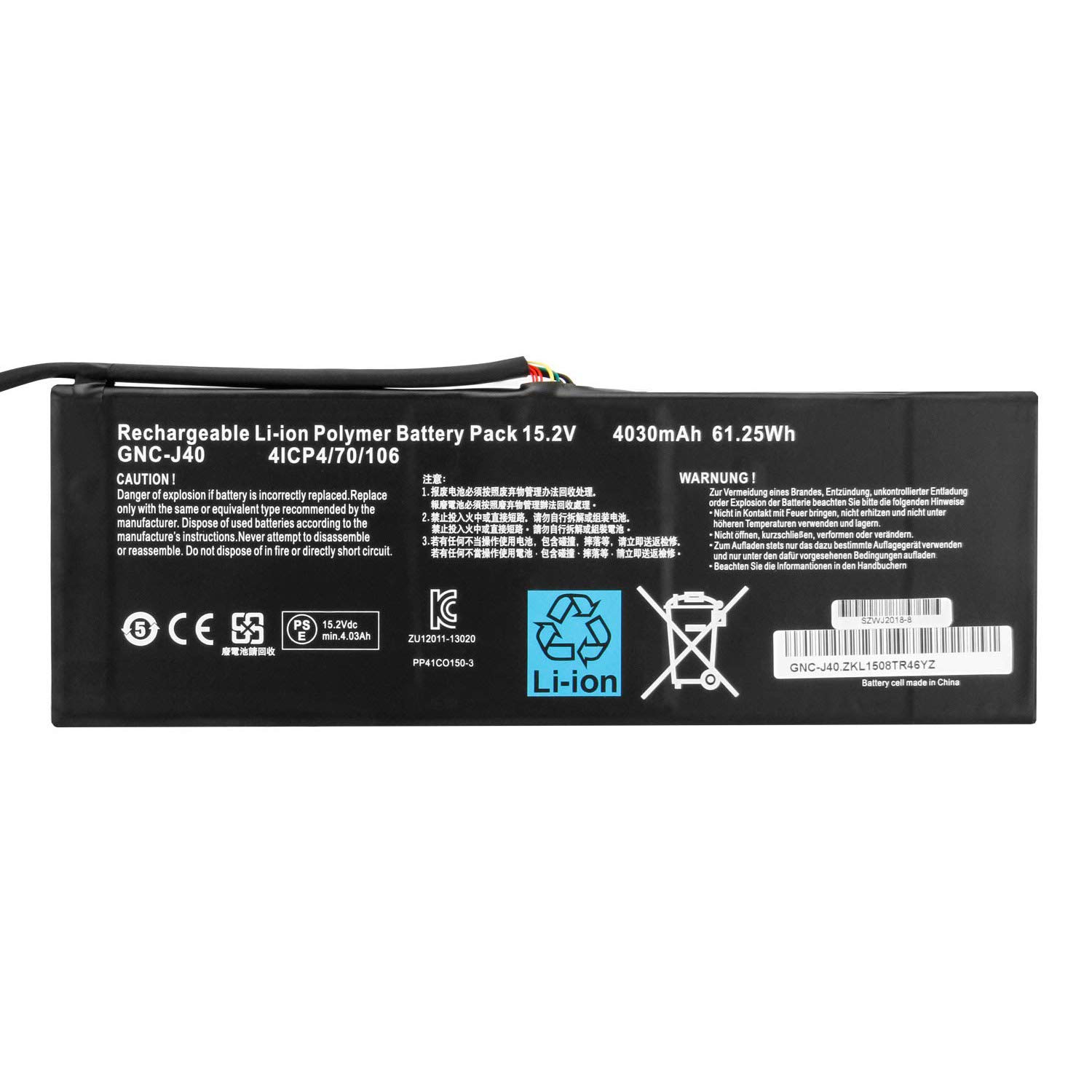 GNC-J40 961TA013F Laptop Batterie Ersatz für GIGABYTE P34F P34G P34K P34W V2 V3 V5 V7 Series(15.2V 61.25Wh)