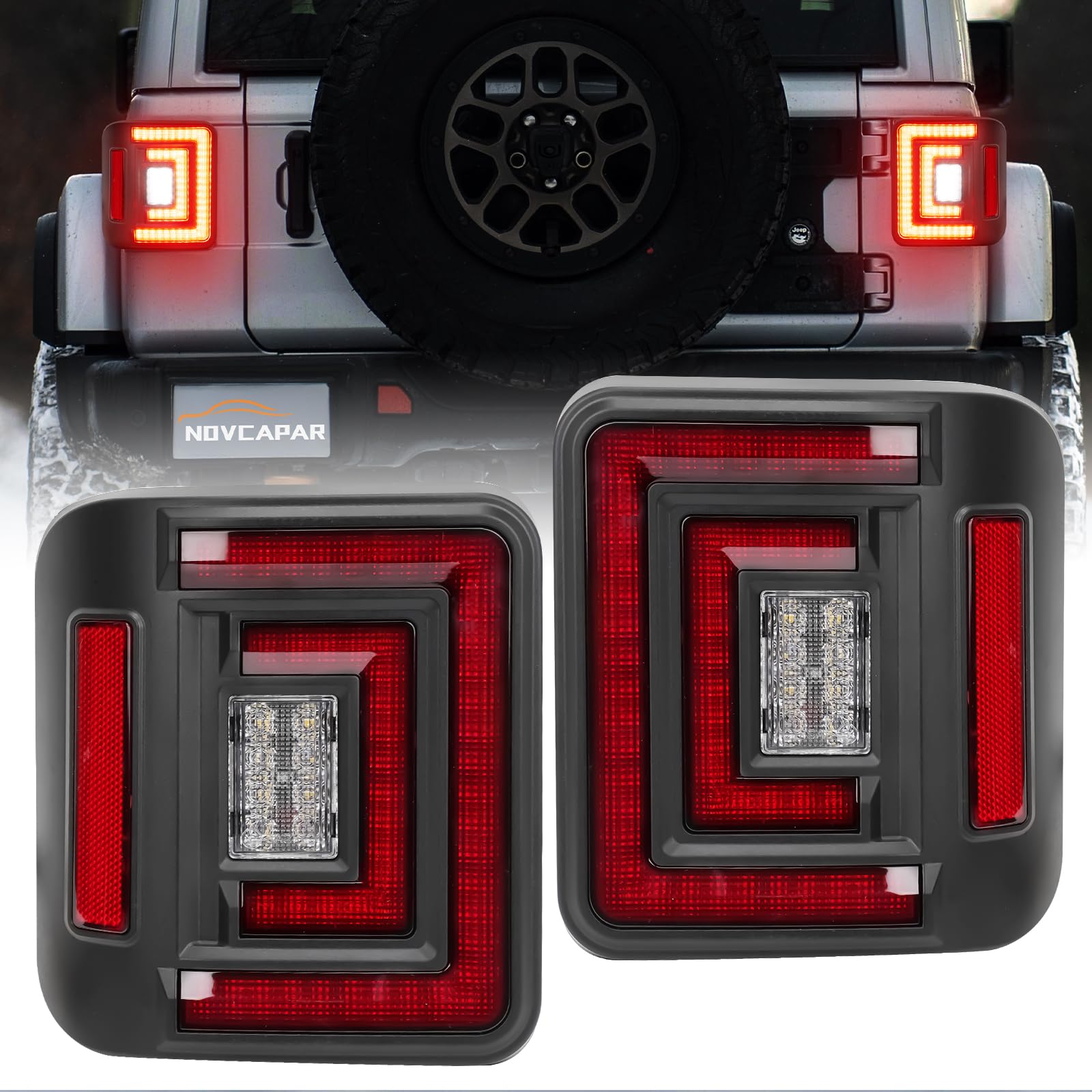 Photo 1 of NOVCAPAR Flush Mount LED Tail Lights with Brake Light Reverse Light Turn Signal Lamp Running Light Fit for Jeep Wrangler JL 2018 2019 2020 2021 2022 2023 2024 2025, 2PCS