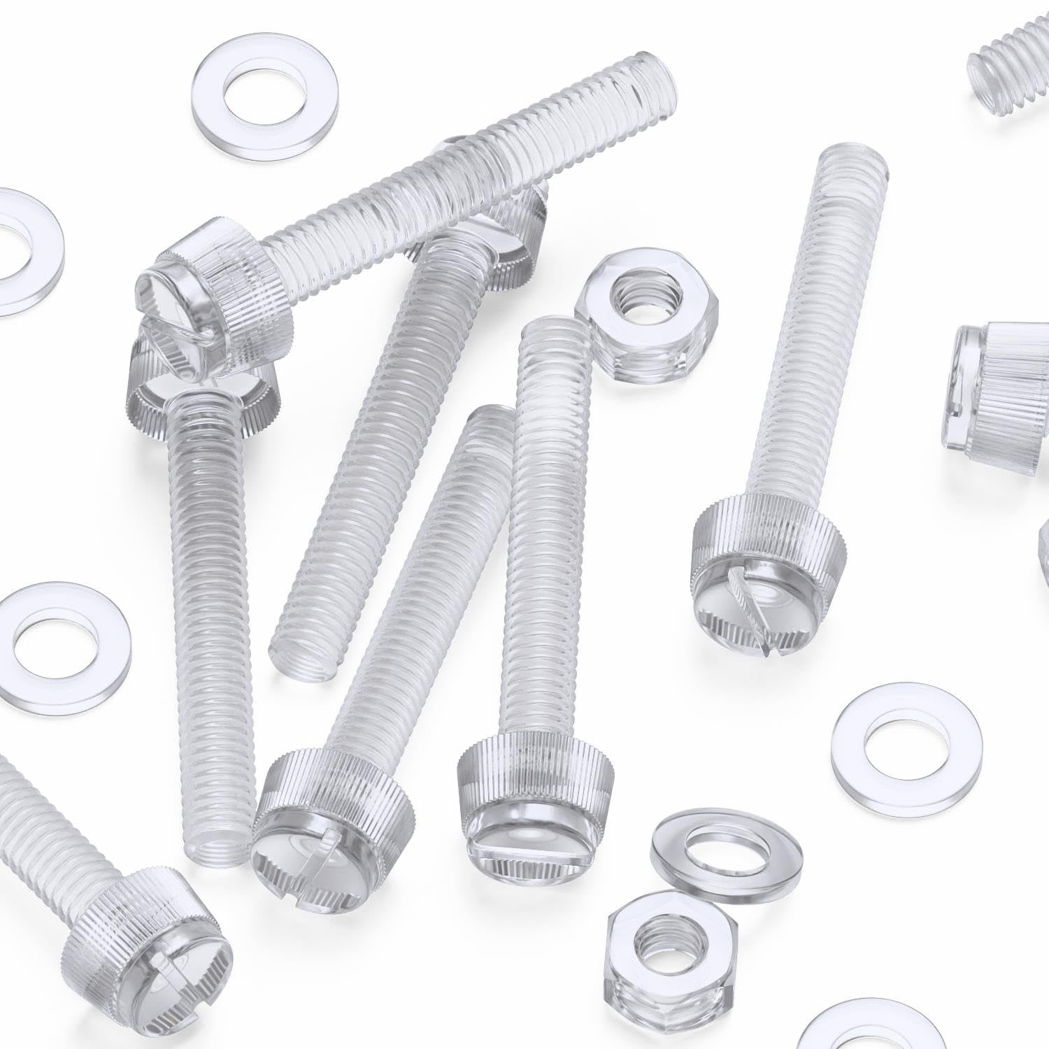 20x Transparent Clear Plastic Acrylic Thumbscrews, Slotted+knurled M6 x 40mm, Nuts, Washers & Bolts