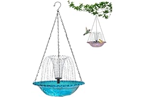 Solar Bird Bath Fountain for Outside - Hanging Metal Solar Fountain Bird Bath with Stand for Garden, Patio, Bird Watching (Bl