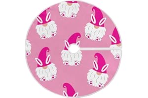 DUSSDIL Easter Gnomes Rabbit Christmas Tree Skirt Pink Bunny Ears 35.4 Inch Xmas Tree Skirt Floor Door Mat Decorations for Holiday Party Indoor Outdoor Home Office Christmas Day Ornaments