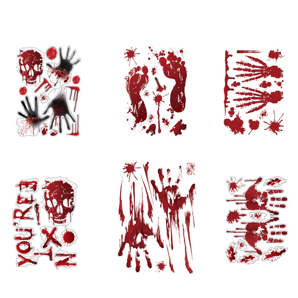 HEMOTON 6pcs Blood Handprint Sticker for Halloween Party Spooky Halloween Decorations Horror Merchandise