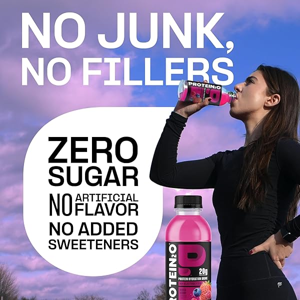 PROTEIN2O HYDRATION DRINK – 2-IN-1 LIQUID CLEAR WHEY PROTEIN ISOLATE AND ELECTROLYTE DRINK – 20G PROTEIN, VITAMINS B5, B6 – POST-WORKOUT RECOVERY – 16.9 FL OZ – 12 COUNT MIXED BERRY